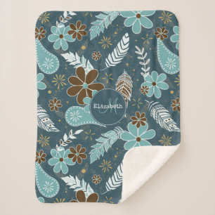 Blumenfeatherie aquamarin türkisfarbener Boho Sherpadecke