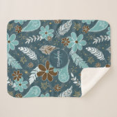 Blumenfeatherie aquamarin türkisfarbener Boho Sherpadecke (Vorderseite (Horizontal))