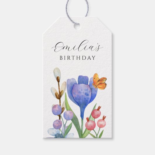 Blumenfeder-Aquarell Geschenkanhänger (Vorderseite)