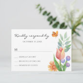 Blumenfeder-Aquarell RSVP Karte (Stehend Vorderseite)