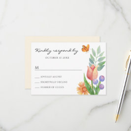 Blumenfeder-Aquarell RSVP Karte