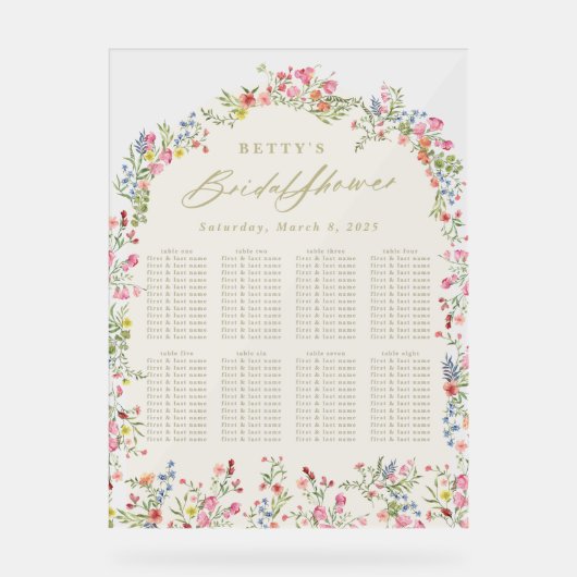 Blumenfeder-Brautparty Acrylschild (Vorderseite)