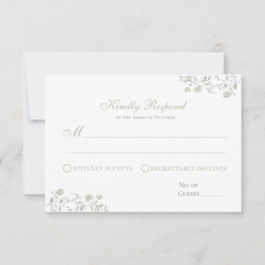 Blumenfeder Chinoiserie Response Card RSVP Karte (Vorderseite)