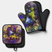 Blumenfeder Ofenhandschuh & Topflappen-Set (Vorderseite/Rückseite)