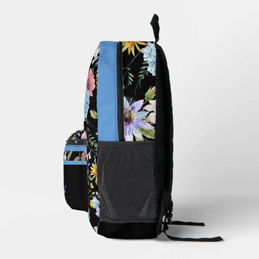 Blumenfederdesign Personalisiert Blue Trial Bedruckter Rucksack (Rechts)