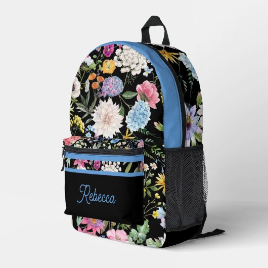 Blumenfederdesign Personalisiert Blue Trial Bedruckter Rucksack (Rückseitige Ecke Rechts)