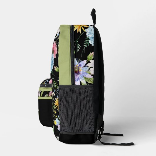 Blumenfederdesign Personalisierte grüne Trimm Bedruckter Rucksack (Rechts)