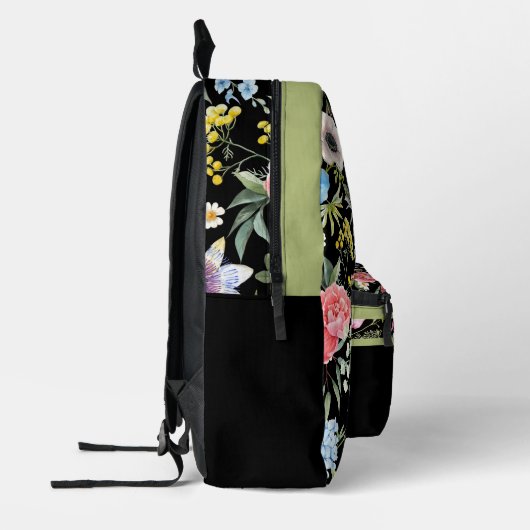 Blumenfederdesign Personalisierte grüne Trimm Bedruckter Rucksack (Links)