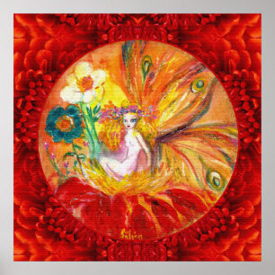 BLUMENFEE, Rote Gelbe Fantasie Poster