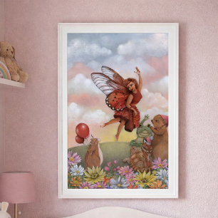 Blumenfee und Waldkreaturen Gartenparty Poster