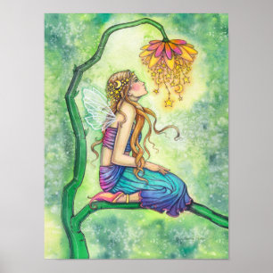 Blumenfee-Wasserfarben-Illustration Die Träumerin Poster