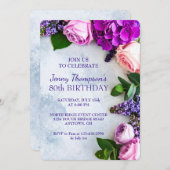 Blumenfeier Custom 80. Geburtstagsparty Einladung (Vorne/Hinten)