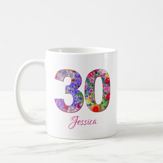 Blumenfeier Personalisiert 30. Geburtstagsfeier Ta Kaffeetasse (Links)