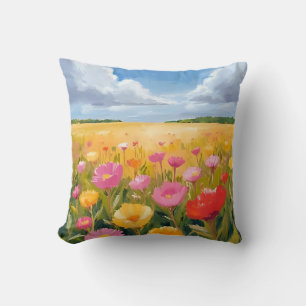 Blumenfeld Landschaftsmalerei Wasserfarbe Kissen