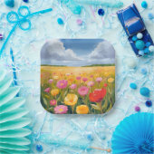 Blumenfeld Landschaftsmalerei Wasserfarbe Pappteller (Party)