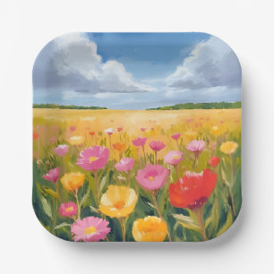 Blumenfeld Landschaftsmalerei Wasserfarbe Pappteller