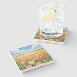 Blumenfeld Landschaftsmalerei Wasserfarbe Steinuntersetzer