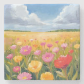 Blumenfeld Landschaftsmalerei Wasserfarbe Steinuntersetzer (Vorderseite)