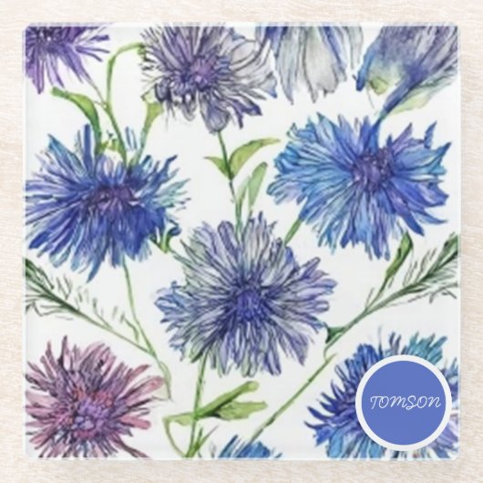 Blumenfeld, lila, blau c glasuntersetzer (Vorderseite)