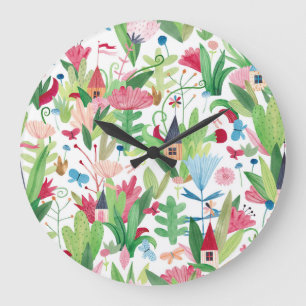 Blumenfelder: Muster für Aquarelle Große Wanduhr