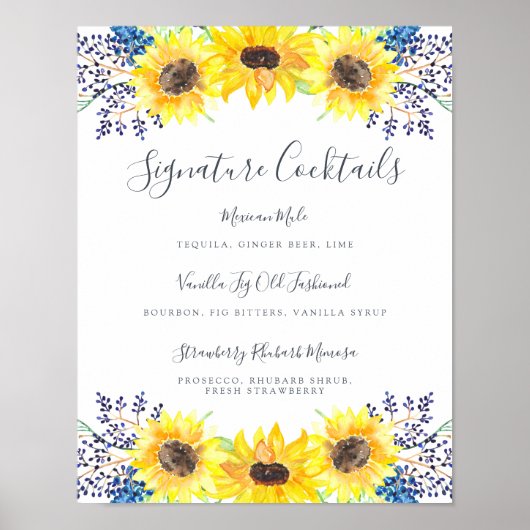 Blumenfelder Unterschrift Cocktail Menü Zeichen Poster (Vorne)