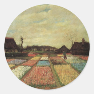 Blumenfelder von Vincent van Gogh. Runder Aufkleber