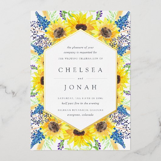 Blumenfelder Wasserfarben Sonnenblumen Blumenzehen Folieneinladung (Vorderseite)