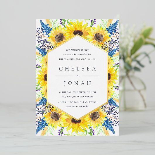 Blumenfelder Wasserfarben Sonnenblumen Blumenzehen Folieneinladung (Stehend vorne)