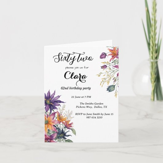 Blumenfest 62. Geburtstagsparty Einladung (Vorderseite)