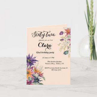 Blumenfest 62. Geburtstagsparty Einladung