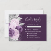 Blumenfest Lila Silbermedaille Hochzeit RSVP Karte (Vorderseite)