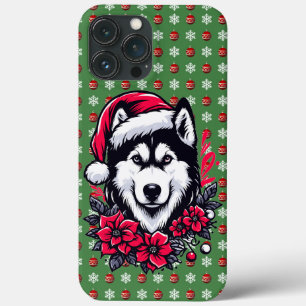 Blumenfestivals Husky Hund mit Weihnachtsmannmütze Case-Mate iPhone Hülle