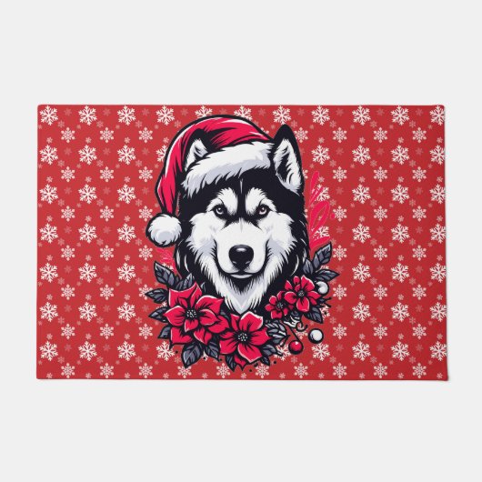 Blumenfestivals Husky Hund mit Weihnachtsmannmütze Fußmatte (Vorderseite)