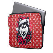 Blumenfestivals Husky Hund mit Weihnachtsmannmütze Laptopschutzhülle (Vorderseite Links)