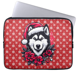 Blumenfestivals Husky Hund mit Weihnachtsmannmütze Laptopschutzhülle