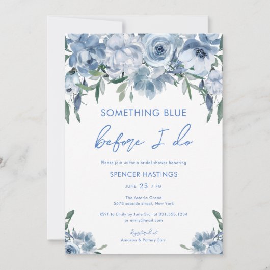 Blumenfloral etwas Blau Ich mache Qr-Code-Brautpar Einladung (Vorderseite)