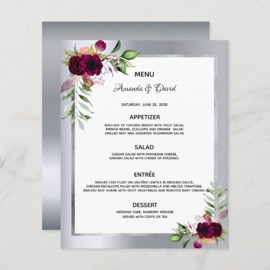 Blumenflorale der Hochzeitskarte bordeauxrot, eleg (Vorne/Hinten)