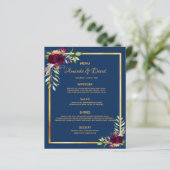 Blumenfloralen der Hochzeitskarte, blau bordeauxro (Stehend Vorderseite)