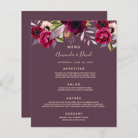 Blumenflorals bordeauxrot Cassis lila (Vorne/Hinten)