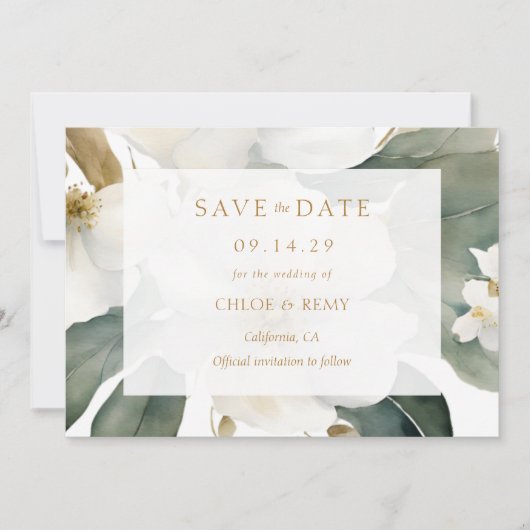 Blumenfolien Wasserfarbensehen speichern das Datum Einladung (Vorderseite)