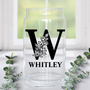 Blumenförmiger Buchstabe W Monogramm und personali Dosenglas