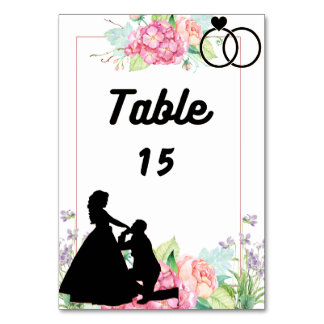 Blumenförmiger Heiratsantrag Silhouette Hochzeitst Tischnummer