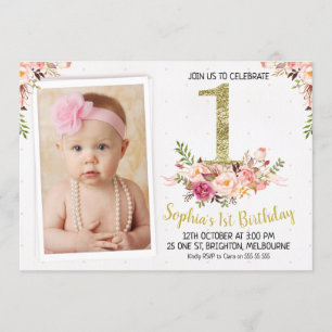 BlumenFoto-1. Geburtstags-Party Einladung