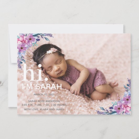 Blumenfoto-Collage Geburtserklärung Einladung (Vorderseite)