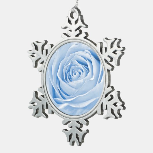 BlumenFoto-köstliche hellblaue Rose Schneeflocken Zinn-Ornament (Rechts)