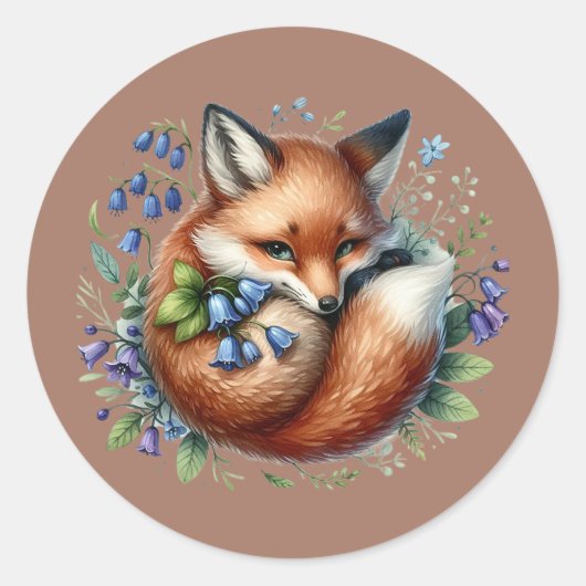 Blumenfox Botanische Holzkunst Runder Aufkleber (Vorderseite)