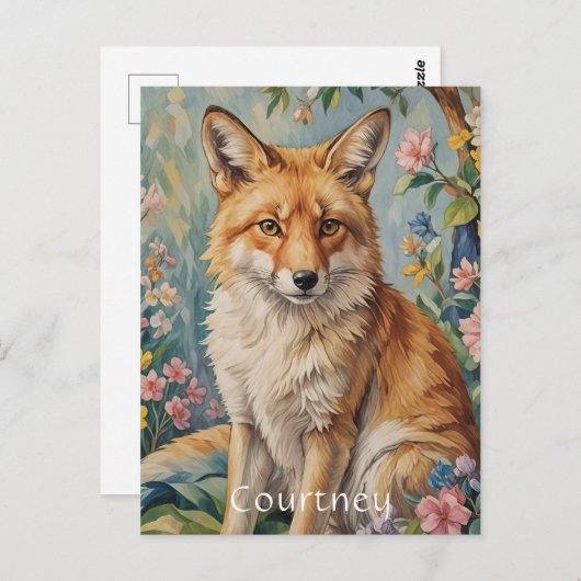 Blumenfox: Ein Fuchs unter Blumen Postkarte (Vorne/Hinten)
