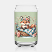 Blumenfox im Korb mit Quilt und Blume Dosenglas (Vorderseite)