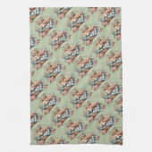 Blumenfox im Korb mit Quilt und Blume Geschirrtuch (Vertikal)