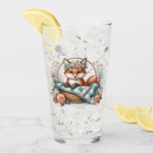 Blumenfox im Korb mit Quilt und Blume Glas (Vorderseite Ice)